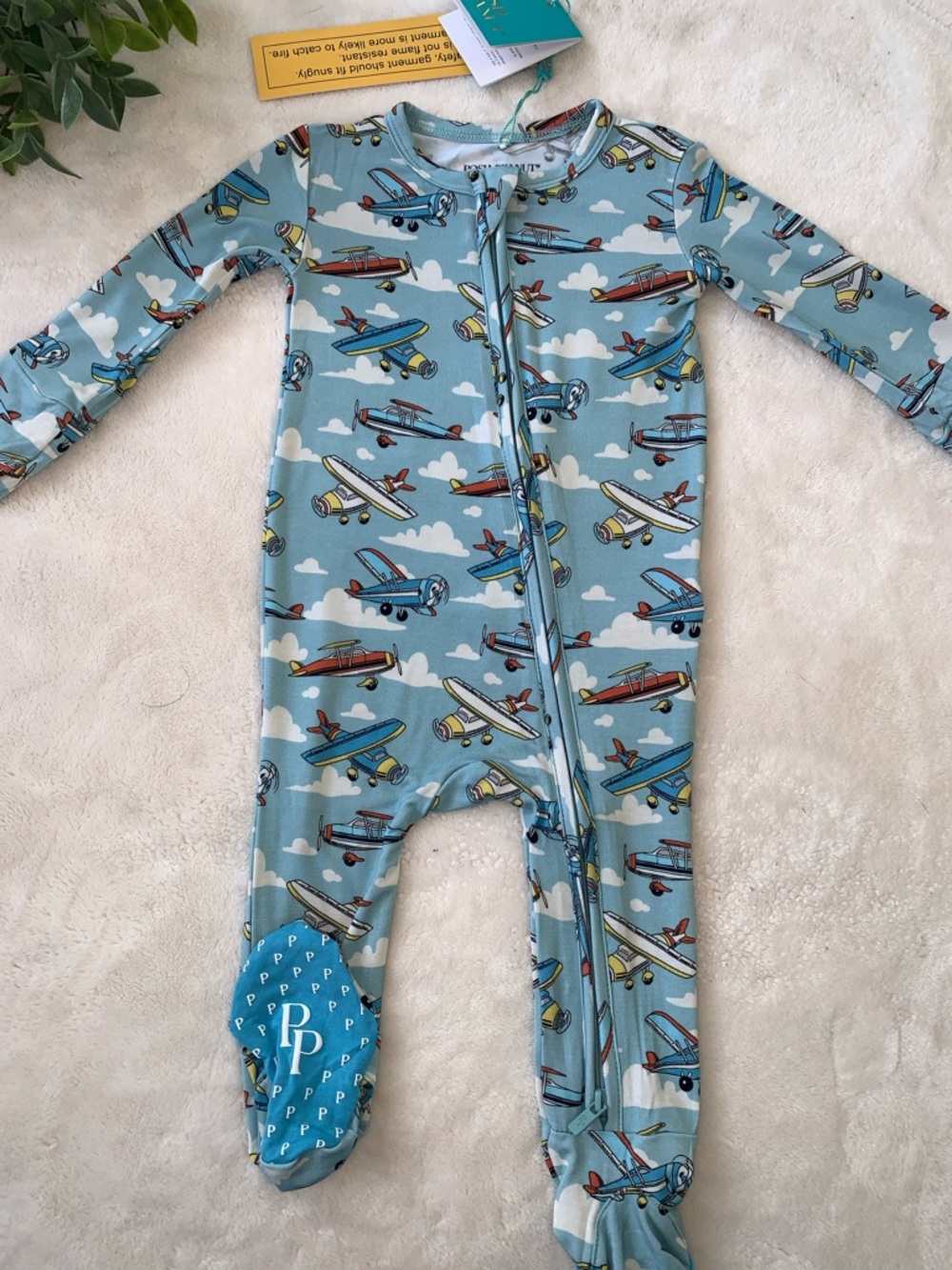 NWT Posh Peanut Posh Planes Bamboo Footie 6-9M